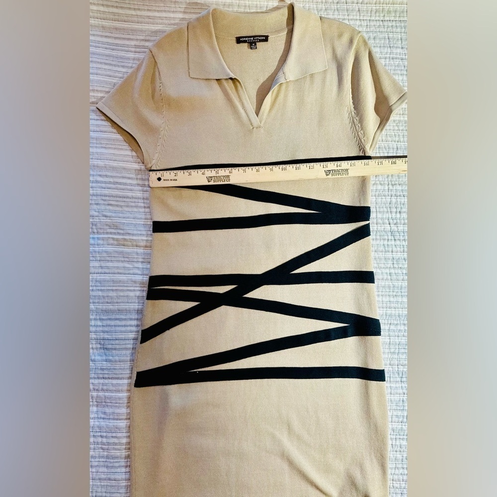 Adrienne Vittadini Beige Dress With Black Horizontal Strips, Size M - Picture 7 of 12